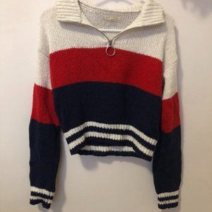 PACSUN STRIPED QUARTER-ZIP SWEATER